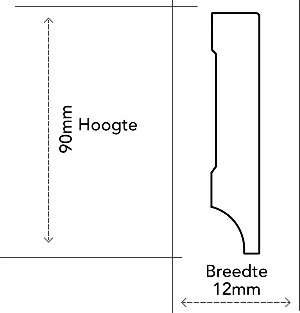MDF Moderne Plint 90x12 RAL 9016 Verkeerswit - Afbeelding 4